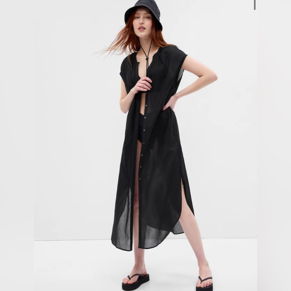 GAP NWT Button Down Voile Dolman Shirtdress - Black